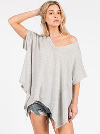 WOMEN'S SHORT SLEEVE HIGH-LOW V-NECK TUNIC OVERSIZED STRIPES TOP