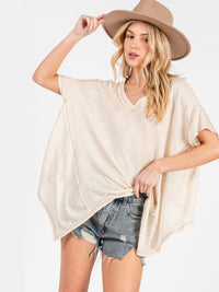 WOMEN'S SHORT SLEEVE HIGH-LOW V-NECK TUNIC OVERSIZED STRIPES TOP