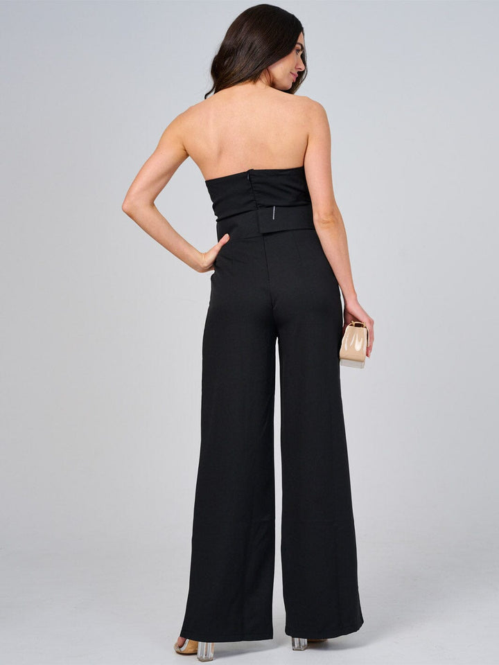 WOMEN'S SLEEVELESS FRONT POCKETS BELTED WIDE LEG JUMPSUIT