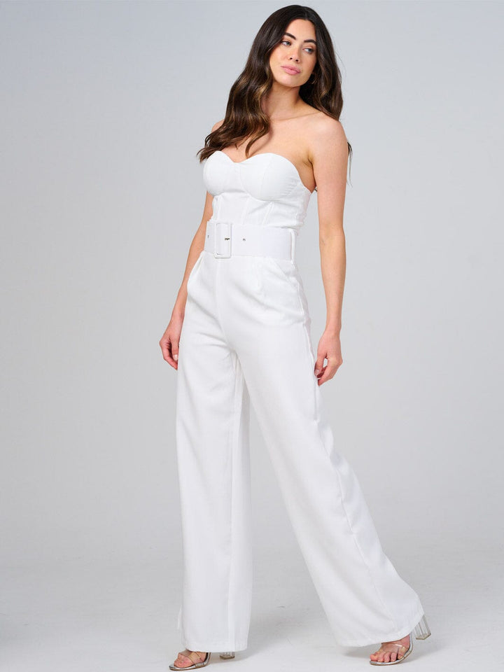 WOMEN'S SLEEVELESS FRONT POCKETS BELTED WIDE LEG JUMPSUIT
