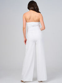 WOMEN'S SLEEVELESS FRONT POCKETS BELTED WIDE LEG JUMPSUIT