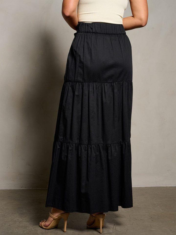 WOMEN'S ELASTIC WAIST RUFFLE TIERED MAXI SKIRT