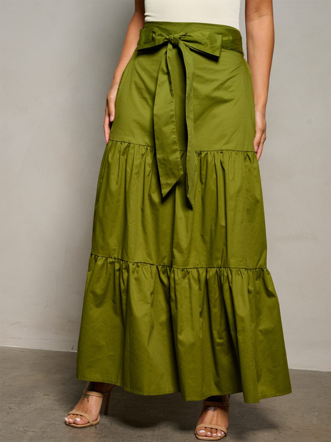 WOMEN'S ELASTIC WAIST RUFFLE TIERED MAXI SKIRT
