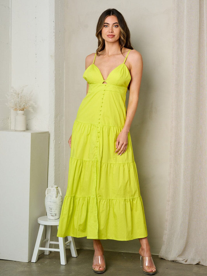 WOMEN'S SLEEVELESS V-NECK TIERED MAXI DRESS