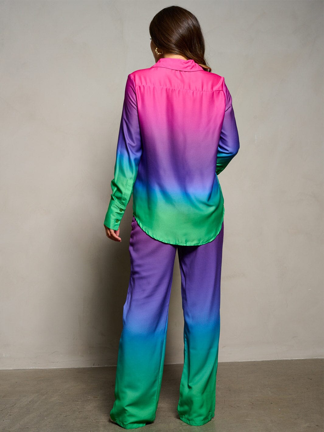 WOMEN'S LONG SLEEVE BLOUSE & WIDE LEG PANTS COLORBLOCK 2PC. SET