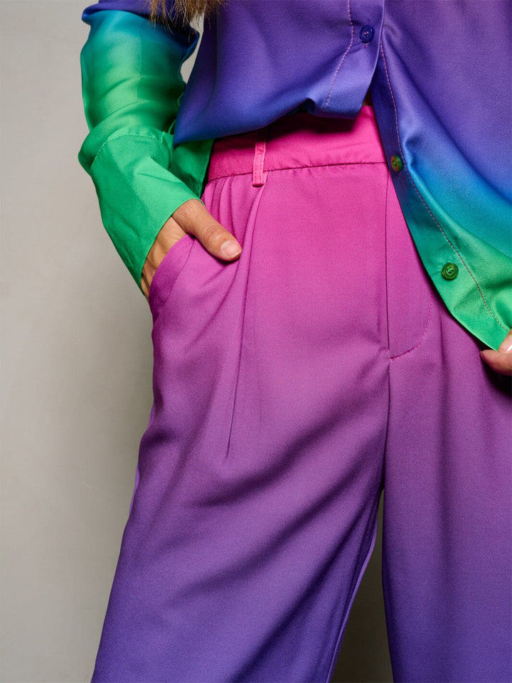 WOMEN'S LONG SLEEVE BLOUSE & WIDE LEG PANTS COLORBLOCK 2PC. SET