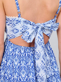 WOMEN'S SLEEVELES SURPLICE OPEN BACK TIERED MULTI PRINT MAXI DRESS