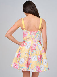 WOMEN'S SLEEVELESS ADJUSTABLE STRAPS FLORAL PRINT FIT & FLARE MINI DRESS