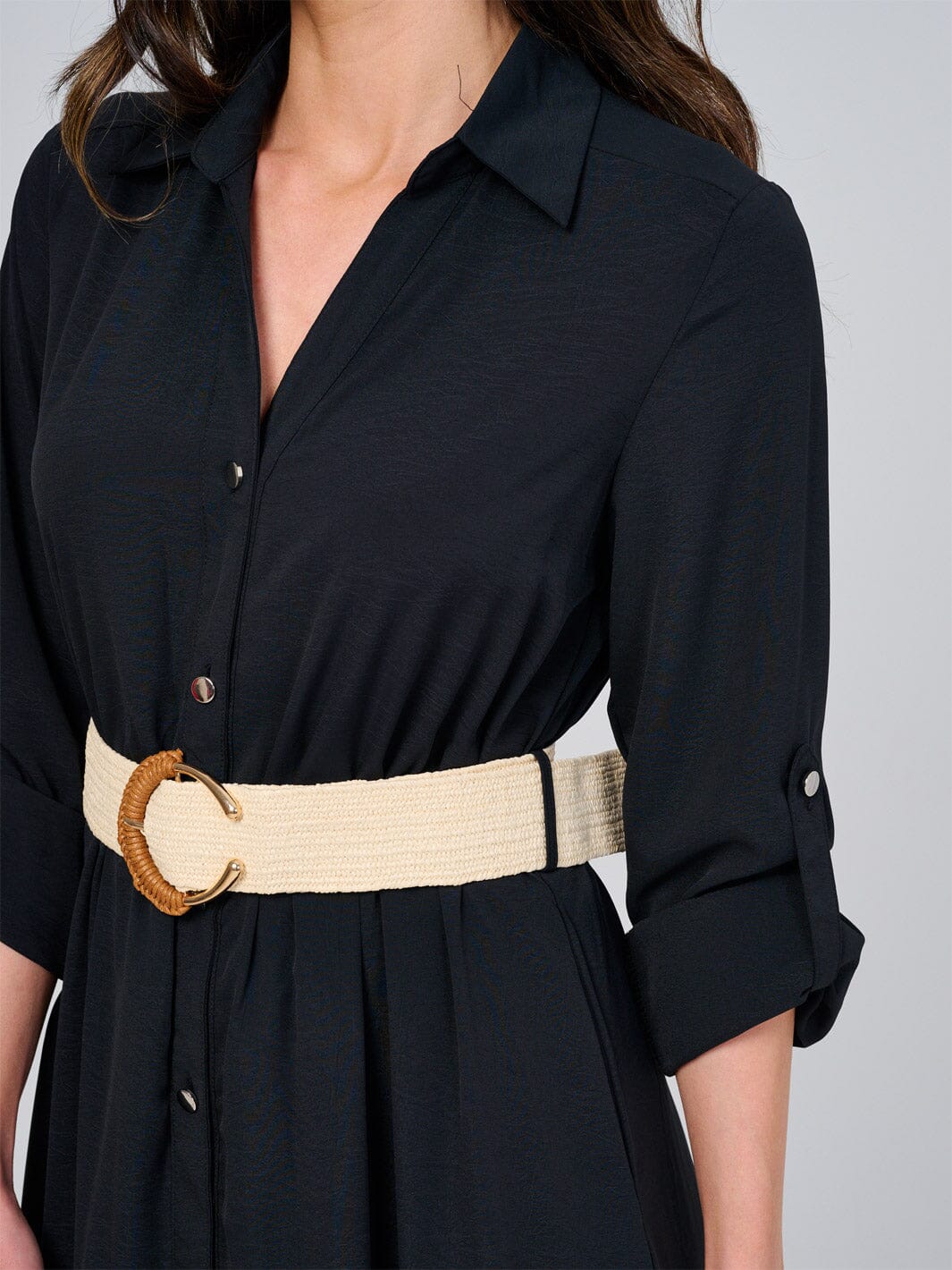 WOMEN'S LONG SLEEVE BUTTON UP BELTED MAXI DRESS