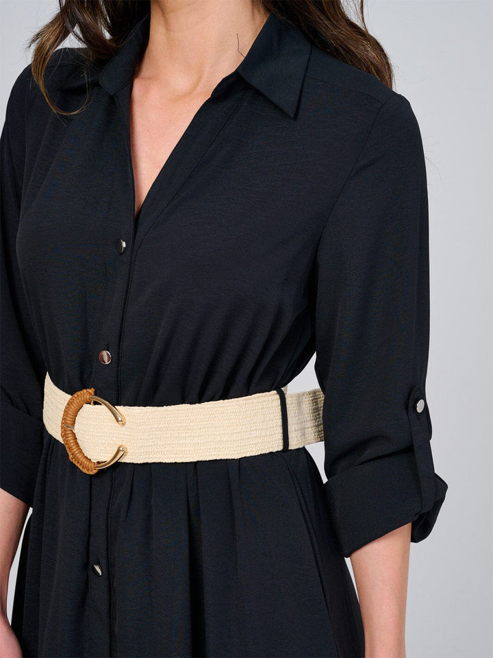 WOMEN'S LONG SLEEVE BUTTON UP BELTED MAXI DRESS