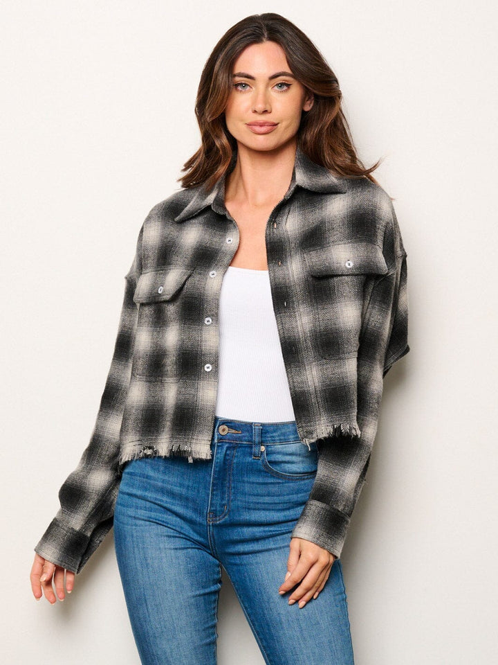 WOMEN'S LONG SLEEVE BUTTON UP PLAID TOP
