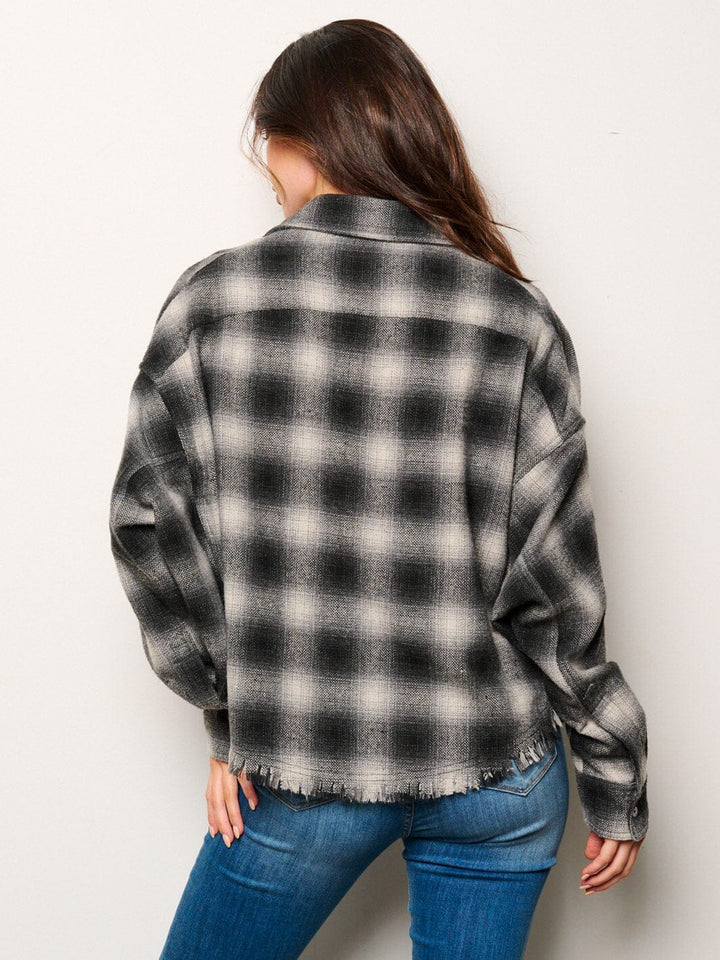 WOMEN'S LONG SLEEVE BUTTON UP PLAID TOP