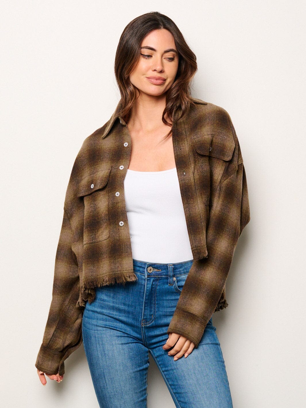 WOMEN'S LONG SLEEVE BUTTON UP PLAID TOP