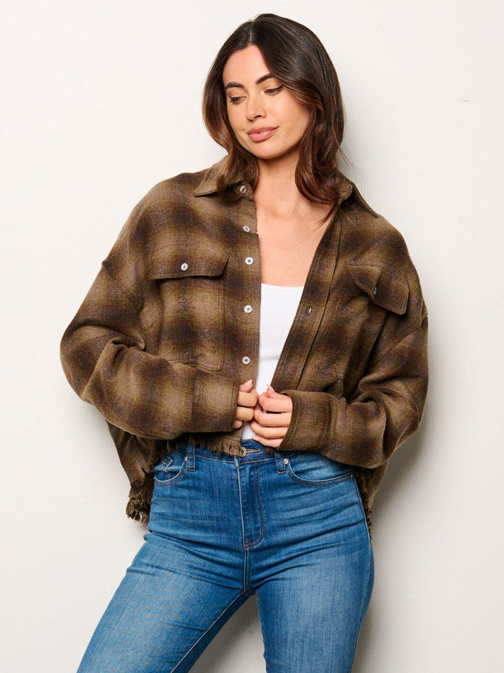 WOMEN'S LONG SLEEVE BUTTON UP PLAID TOP