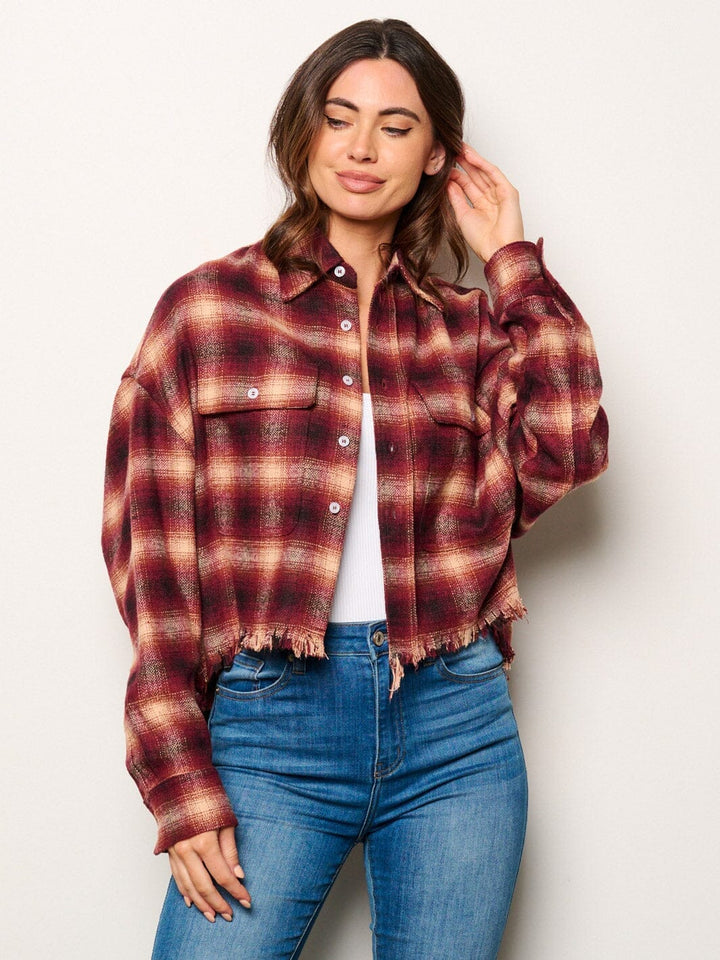 WOMEN'S LONG SLEEVE BUTTON UP PLAID TOP