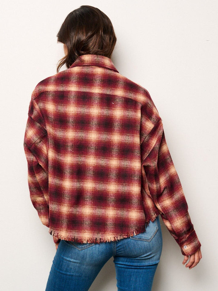 WOMEN'S LONG SLEEVE BUTTON UP PLAID TOP