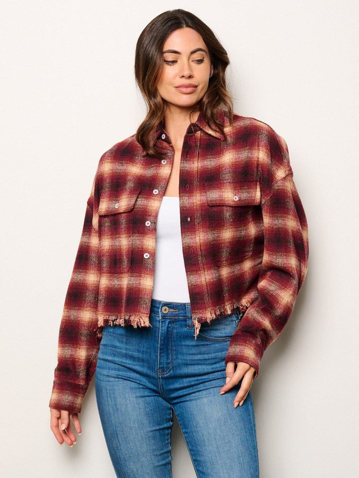 WOMEN'S LONG SLEEVE BUTTON UP PLAID TOP