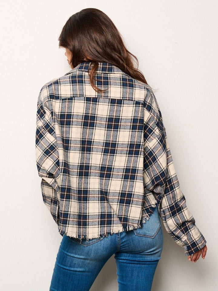 WOMEN'S LONG SLEEVE BUTTON UP PLAID TOP