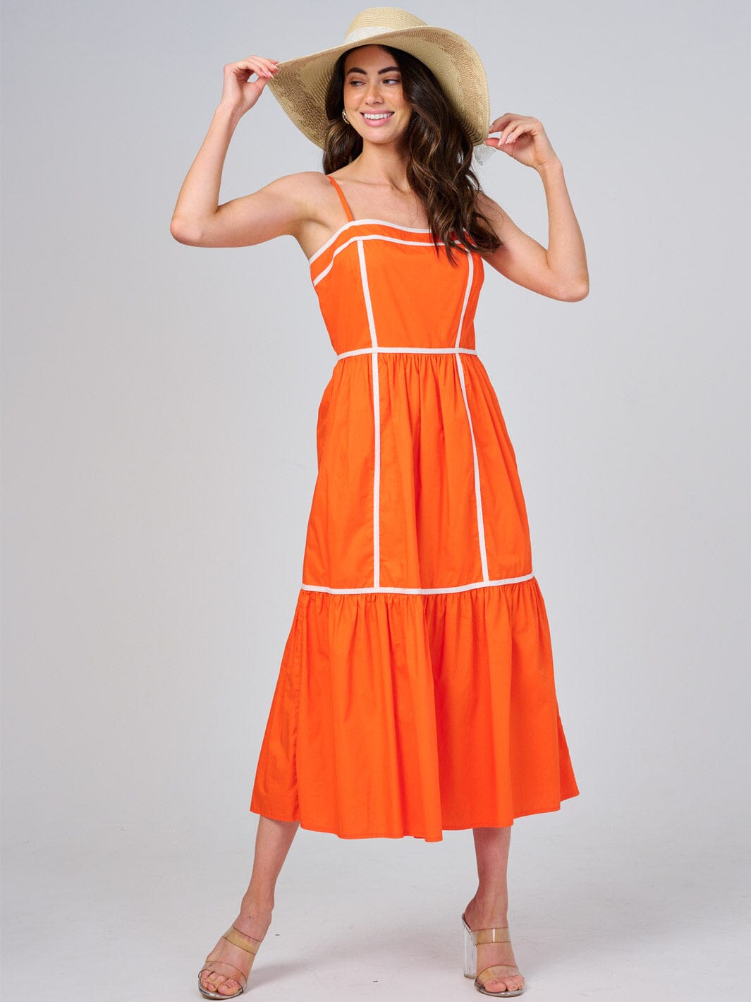 WOMEN'S SLEEVELESS FRONT POCKETS TIERED COLORBLOCK MAXI DRESS
