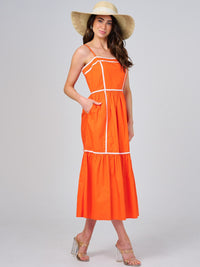 WOMEN'S SLEEVELESS FRONT POCKETS TIERED COLORBLOCK MAXI DRESS