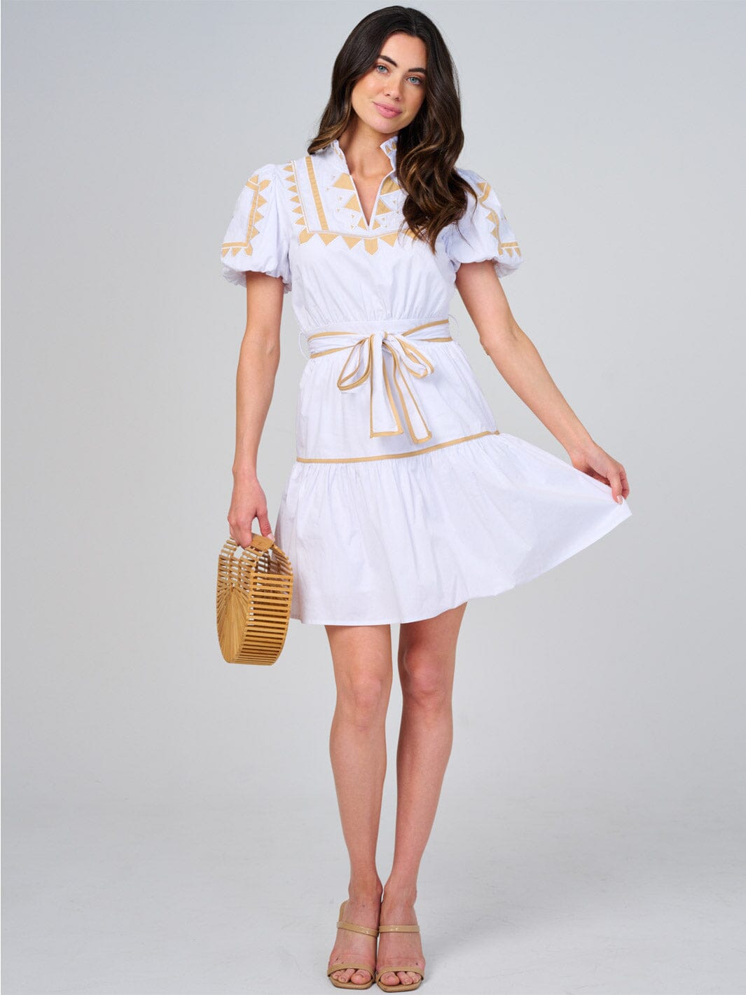 WOMEN'S SHORT SLEEVE V-NECK COLORBLOCK SELF TIE MINI DRESS