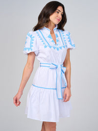 WOMEN'S SHORT SLEEVE V-NECK COLORBLOCK SELF TIE MINI DRESS