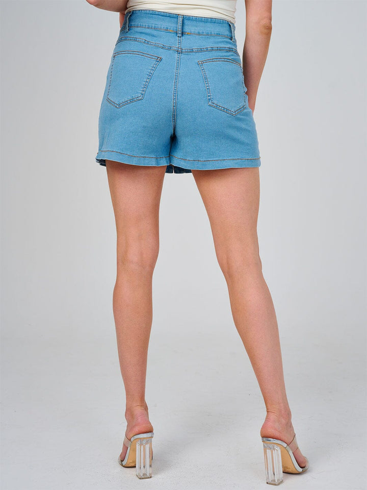 WOMEN'S BUTTON CLOSURE POCKETS STRETCH DENIM MINI SKORT