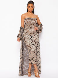 WOMEN'S LONG SLEEVE CARDIGAN & SLEEVELESS BODYCON LACE SEQUINS MAXI DRESS 2PC. SET