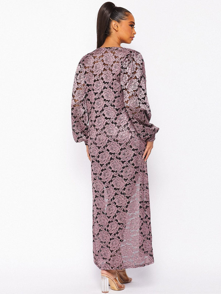 WOMEN'S LONG SLEEVE CARDIGAN & SLEEVELESS BODYCON LACE SEQUINS MAXI DRESS 2PC. SET