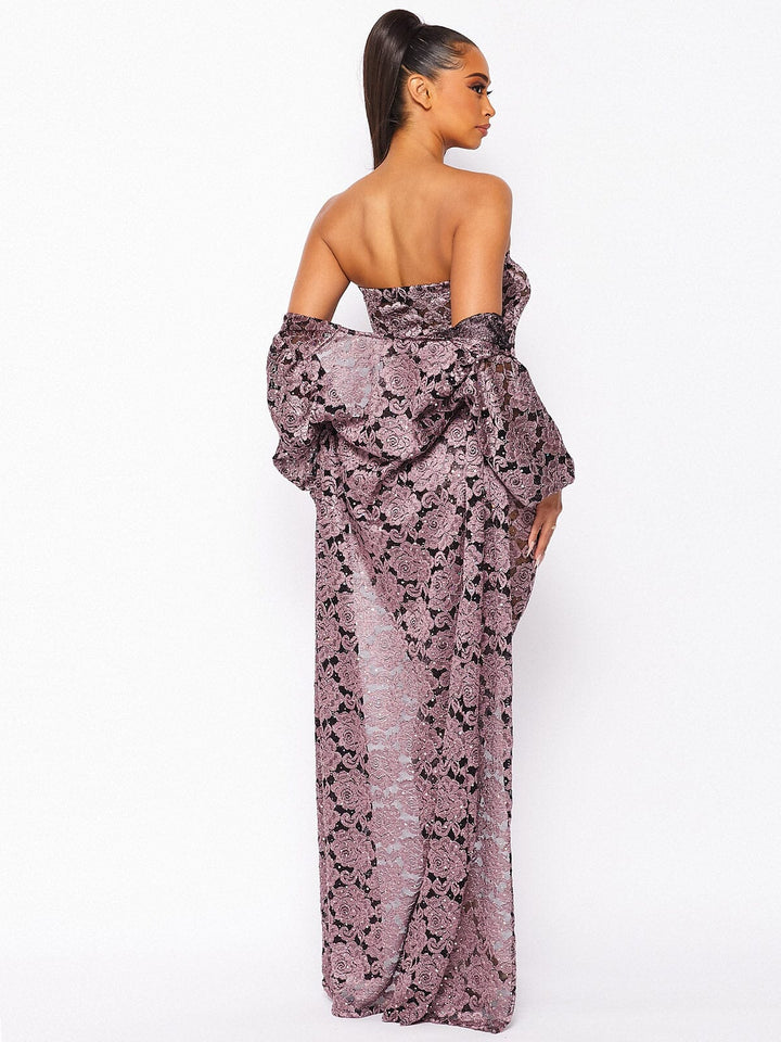 WOMEN'S LONG SLEEVE CARDIGAN & SLEEVELESS BODYCON LACE SEQUINS MAXI DRESS 2PC. SET