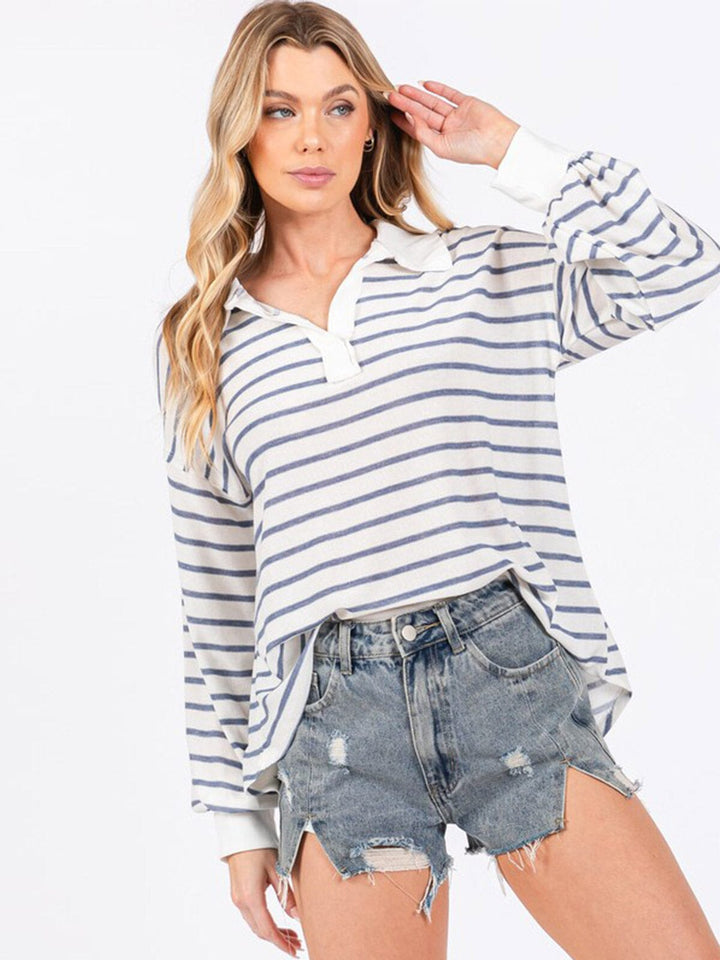 WOMEN'S LONG SLEEVE V-NECK STRIPES TUNIC TOP