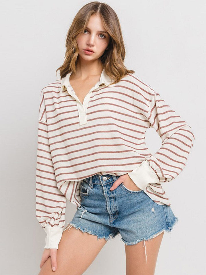 WOMEN'S LONG SLEEVE V-NECK STRIPES TUNIC TOP