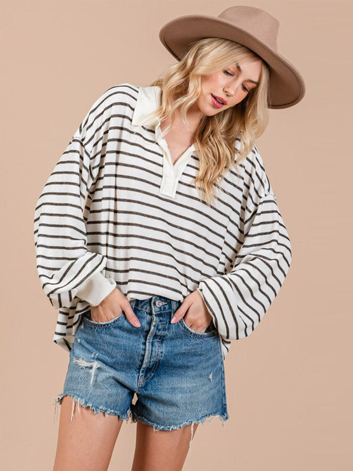WOMEN'S LONG SLEEVE V-NECK STRIPES TUNIC TOP