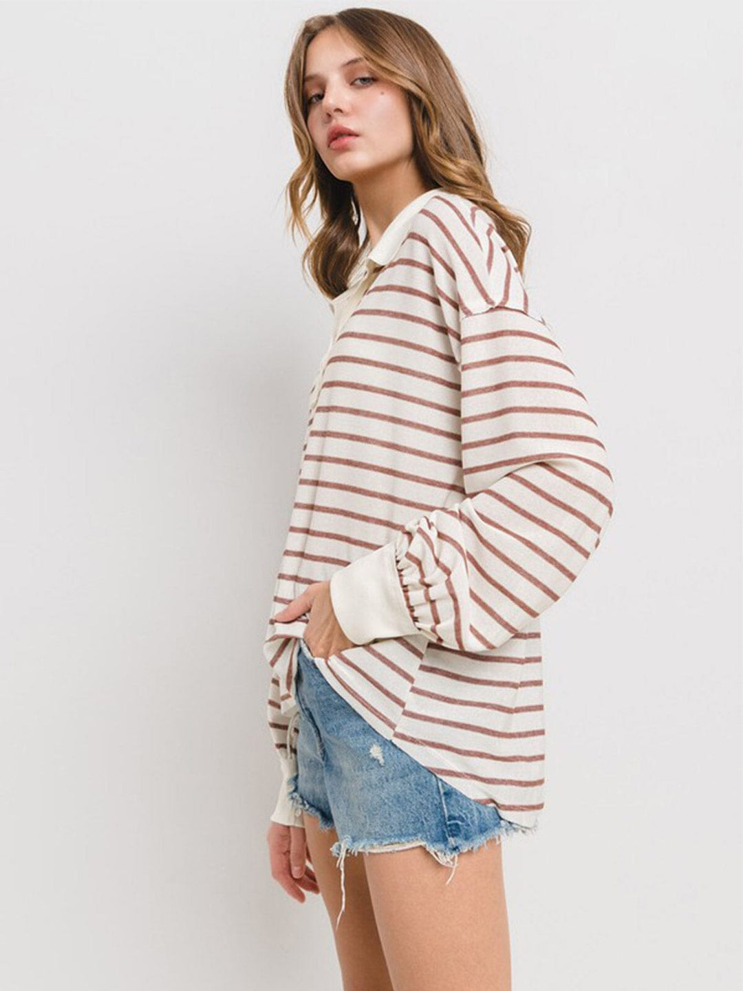 WOMEN'S LONG SLEEVE V-NECK STRIPES TUNIC TOP