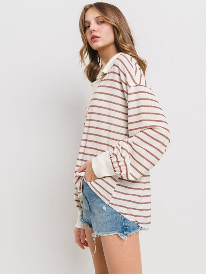 WOMEN'S LONG SLEEVE V-NECK STRIPES TUNIC TOP