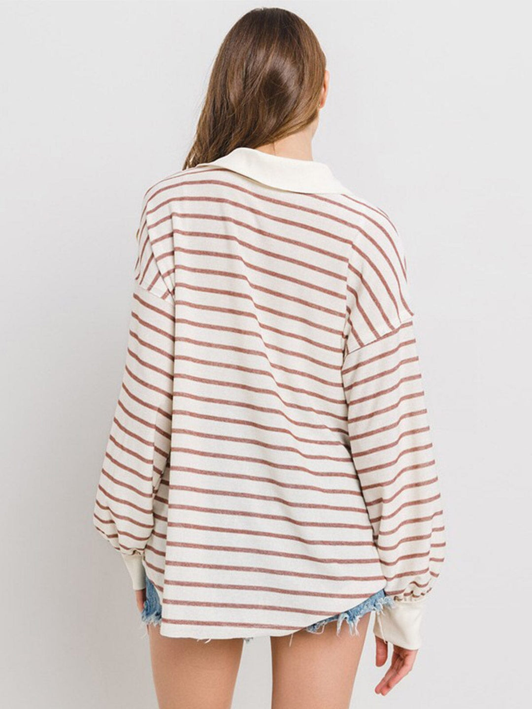 WOMEN'S LONG SLEEVE V-NECK STRIPES TUNIC TOP