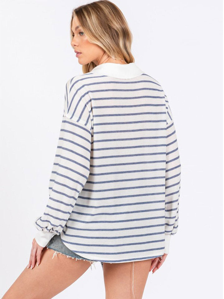 WOMEN'S LONG SLEEVE V-NECK STRIPES TUNIC TOP