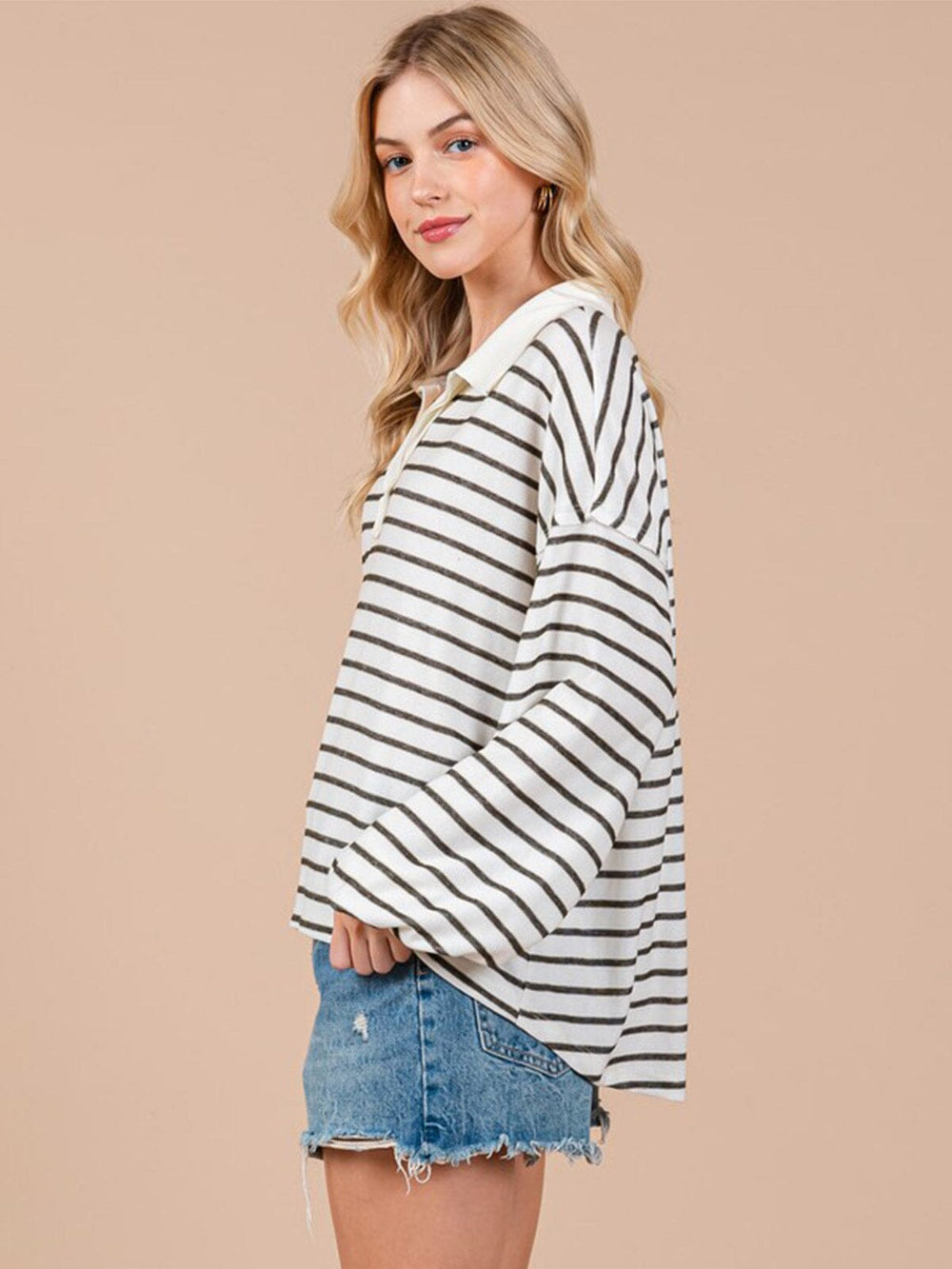 WOMEN'S LONG SLEEVE V-NECK STRIPES TUNIC TOP