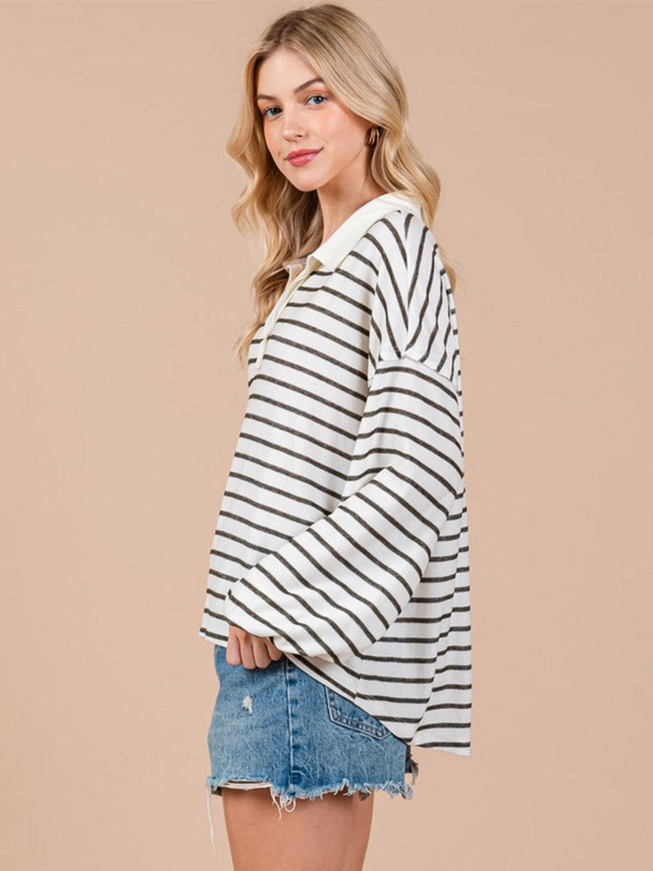 WOMEN'S LONG SLEEVE V-NECK STRIPES TUNIC TOP