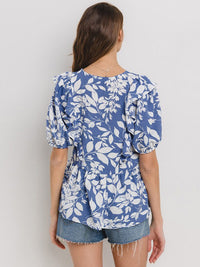 WOMEN'S SHORT SLEEVE SURPLICE FLORAL PEPLUM BLOUSE TOP