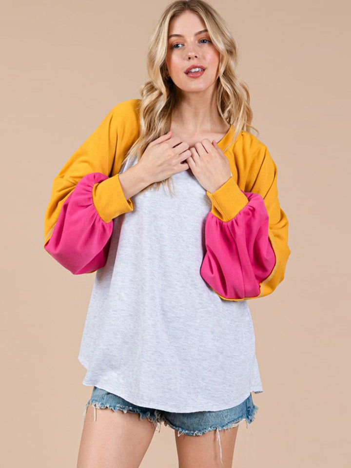 WOMEN'S LONG SLEEVE LOOSE FIT COLORBLOCK TOP