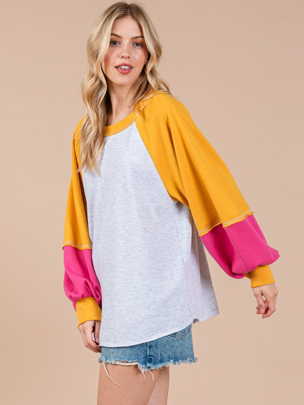 WOMEN'S LONG SLEEVE LOOSE FIT COLORBLOCK TOP