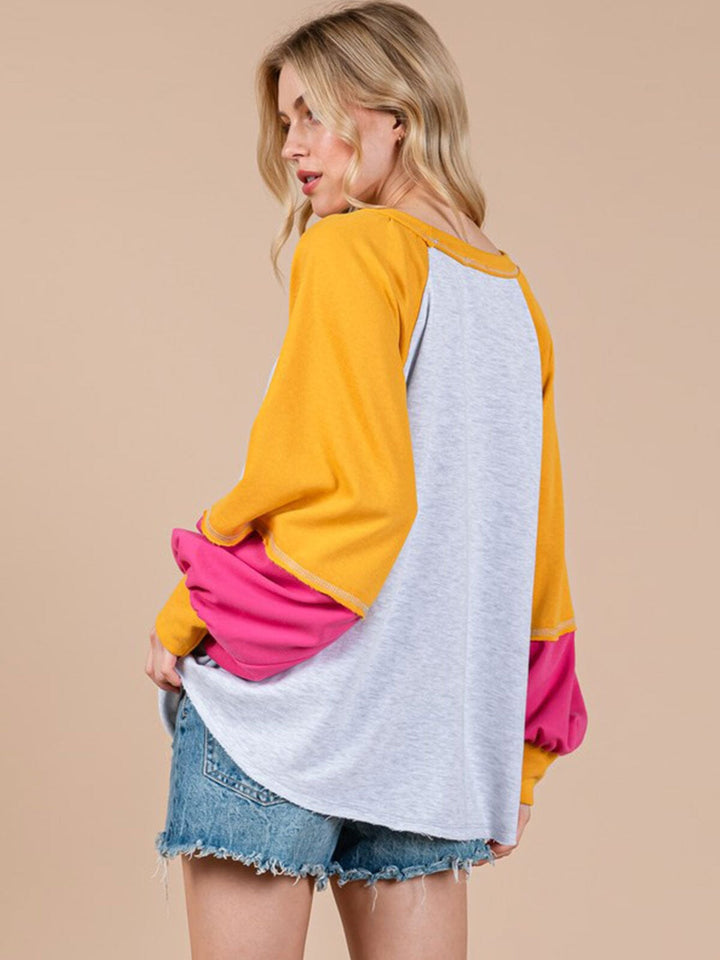 WOMEN'S LONG SLEEVE LOOSE FIT COLORBLOCK TOP