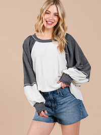 WOMEN'S LONG SLEEVE COLORBLOCK OVERSIZED TOP