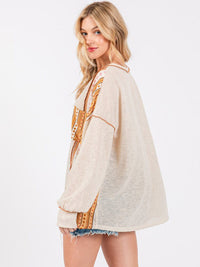 WOMEN'S LONG SLEEVE FRONT POCKET HIGH-LOW MULTI PRINT TOP