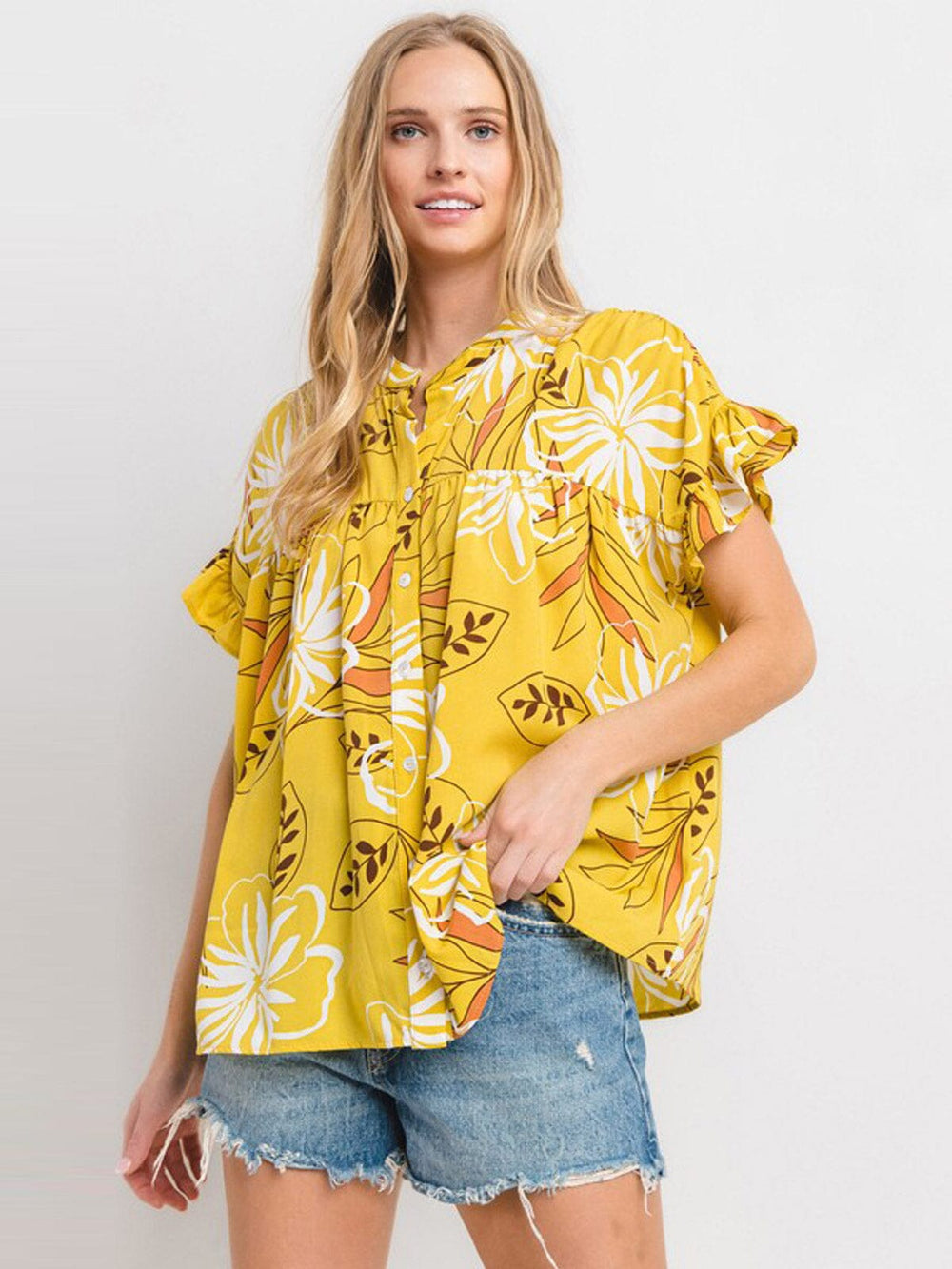 WOMEN'S SHORT SLEEVE TUNIC FLORAL BLOUSE TOP