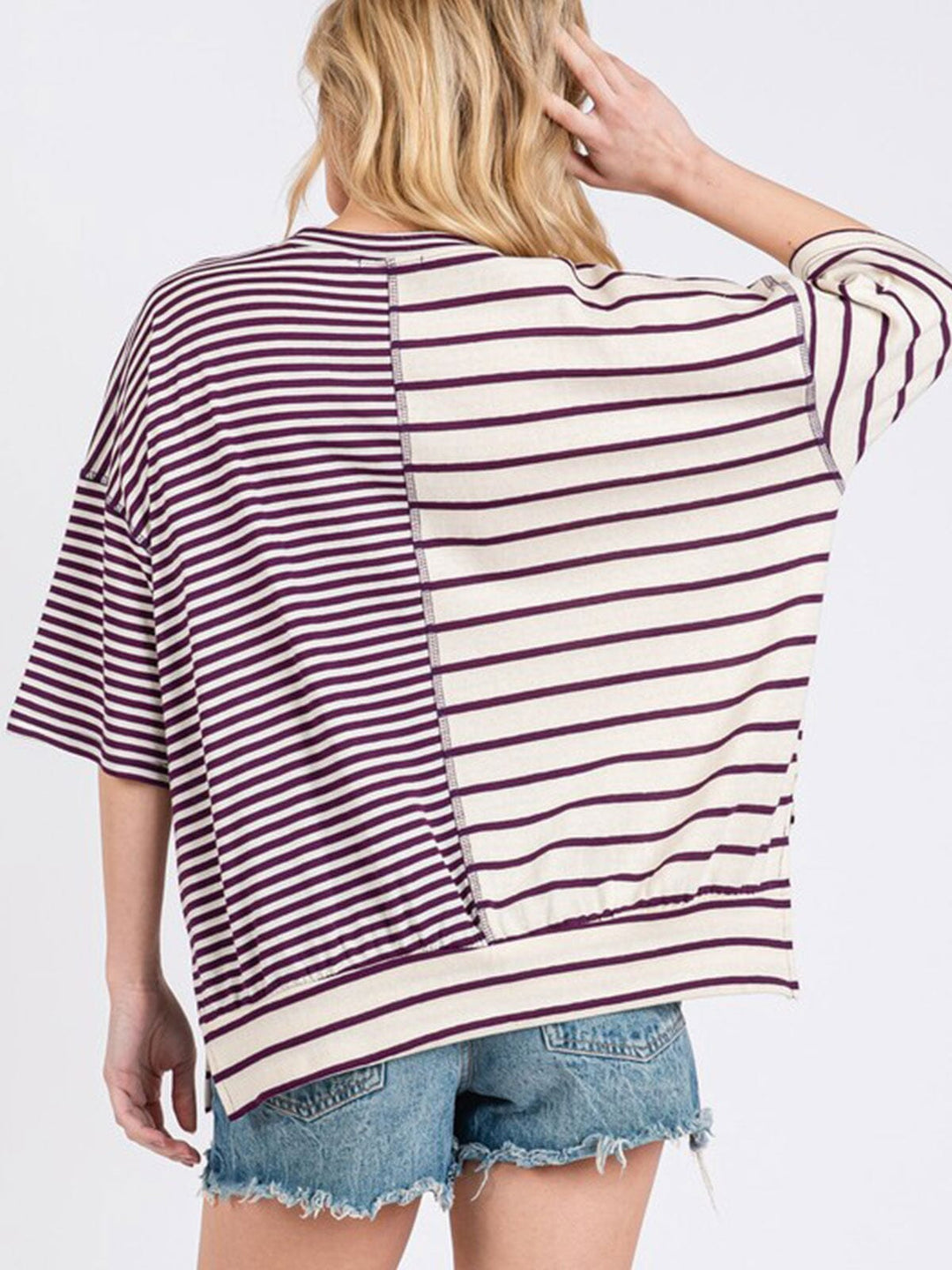 WOMEN'S SHORT SLEEVE COLORBLOCK STRIPES TUNIC TOP
