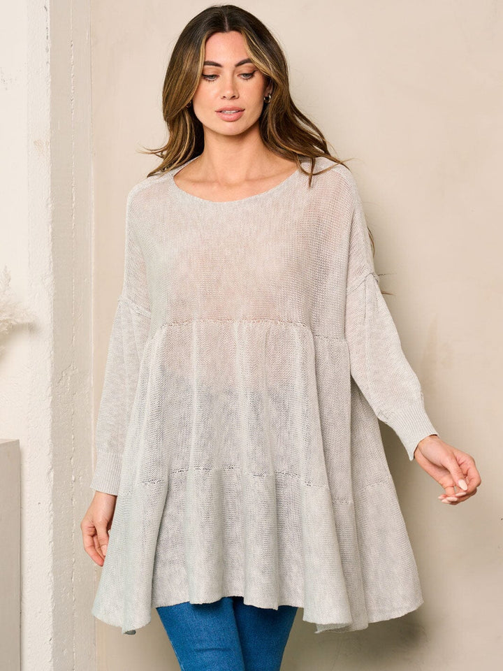 WOMEN'S LONG SLEEVE TIERED LOOSE FIT TUNIC TOP