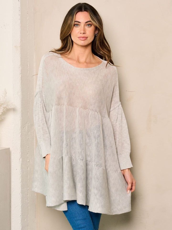 WOMEN'S LONG SLEEVE TIERED LOOSE FIT TUNIC TOP