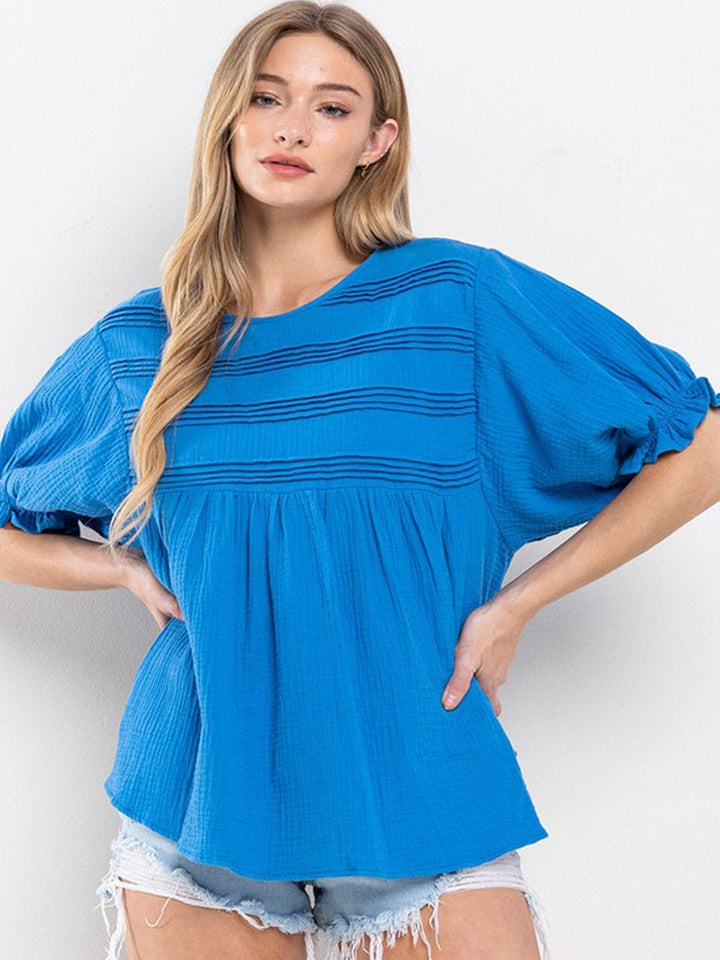WOMEN'S SHORT PUFF SLEEVE DETAILED BLOUSE TOP